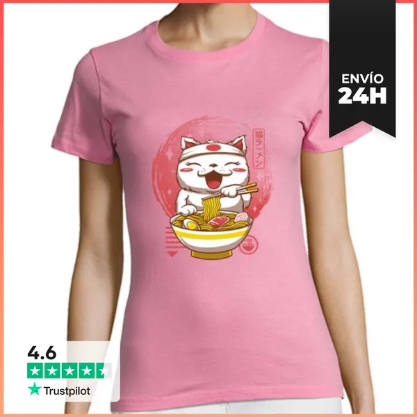 Camiseta Mujer Clásica Neko Ramen Camisa Mujer LaTostadora