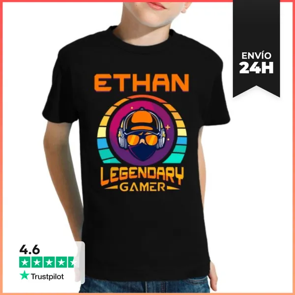 Camiseta Clásica Para Niños Ethan Legendario Gamer Personalizado