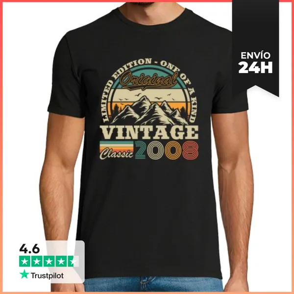 Camiseta Hombre Clásica 18 Años 2008 Vintage Cumpleaños Retro