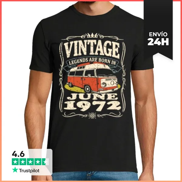 Camiseta Hombre Clásica Vintage Junio 1972 Furgo LaTostadora
