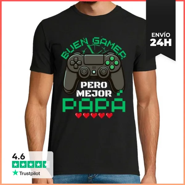 Camiseta Hombre Clásica Buen Gamer Mejor Papá LaTostadora
