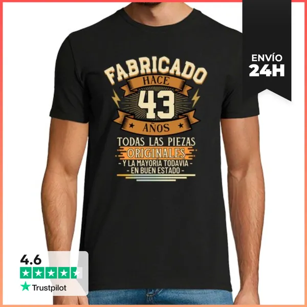 Camiseta Hombre Clásica Fabricado Hace 43 Años Todas Las Piezas