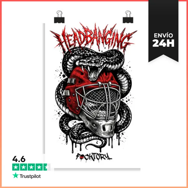 Póster Vertical Headbanging Hockey Blanco LaTostadora