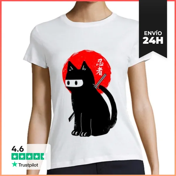 Camiseta Mujer Clásica Gato Negro Ninja LaTostadora
