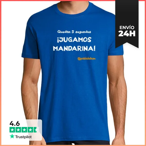 Camiseta Hombre Clásica LOLASO JUGAMOS MANDARINA Chico Azul