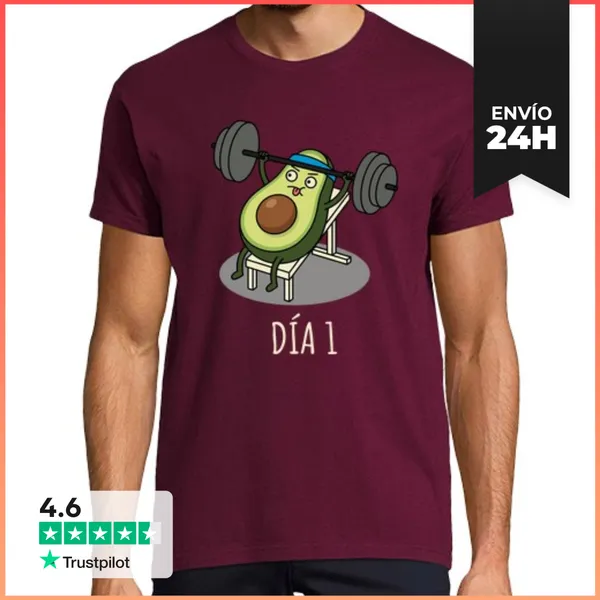 Camiseta Hombre Clásica Día 1 Camiseta Divertida Aguacate
