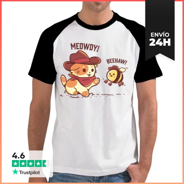 Camiseta Hombre, Estilo Béisbol Meowdy Y Beehaw - Camisa Raglán