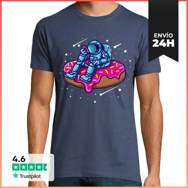 Camiseta Hombre Clásica Donut Astronauta Marte Tierra Luna Sol