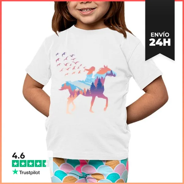 Camiseta Clásica Para Niños Caballo Niña Jinete Caballos Galope