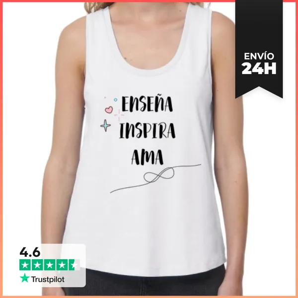 Camiseta Mujer Sin Mangas, Loose Fit ENSEÑA INSPIRA AMA
