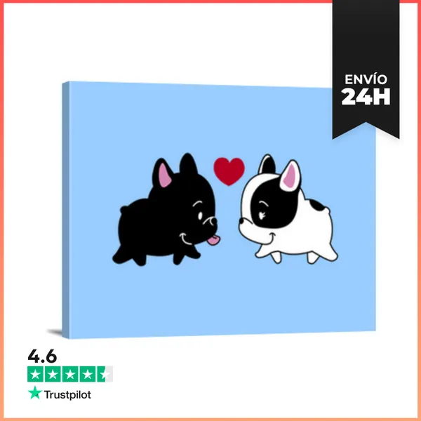 Lienzo Horizontal Amor Bulldog Frences Enamorados LaTostadora