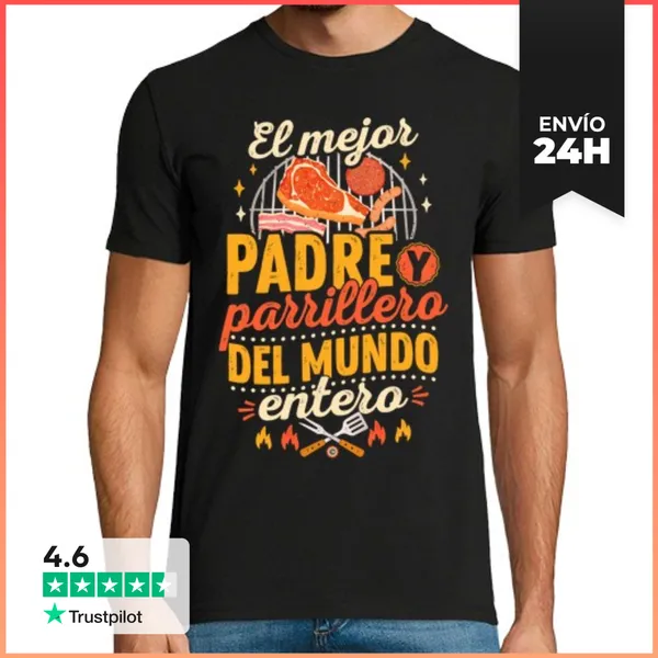 Camiseta Hombre Clásica El Mejor Padre Y Parrillero Del Mundo E