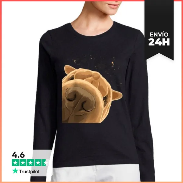 Camiseta Mujer Manga Larga Perro Gracioso Shar Pei LaTostadora
