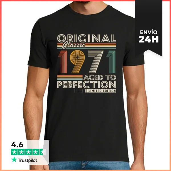 Camiseta Hombre Clásica 1971 Vintage Retro Cumpleaños Regalo