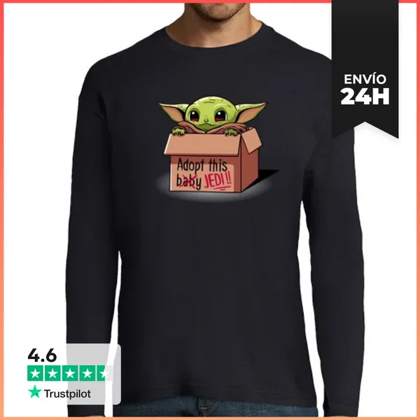 Camiseta Hombre Manga Larga Adopta Un Jedi LaTostadora