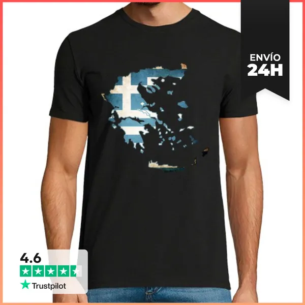 Camiseta Hombre Clásica Bandera De Grecia Mapa LaTostadora
