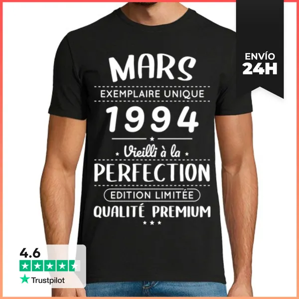 Camiseta Hombre Clásica 30 Años Marzo De 1994 Regalo De Perfecc