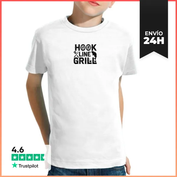 Camiseta Clásica Para Niños Gancho Línea Parrilla Pescado Y