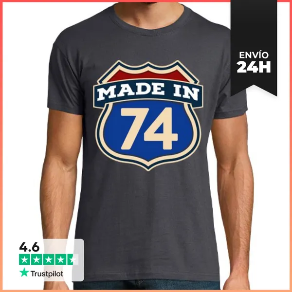 Camiseta Hombre Clásica Made In 74 Nacidos En 1974 Señal USA