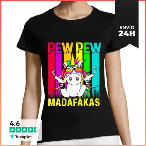 Camiseta Mujer Clásica Pew Pew Madafakas Gato Gracioso