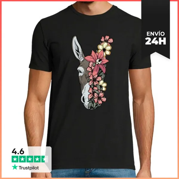 Camiseta Hombre Clásica Cara De Burro Con Flores LaTostadora