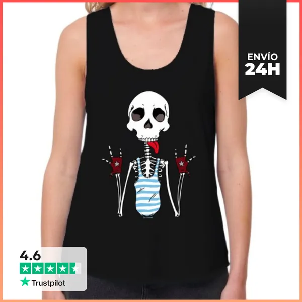 Camiseta Mujer Sin Mangas, Loose Fit Cool Skeleton. LaTostadora