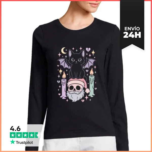 Camiseta Mujer Manga Larga Pastel Gótico Navidad Gótico Pastel