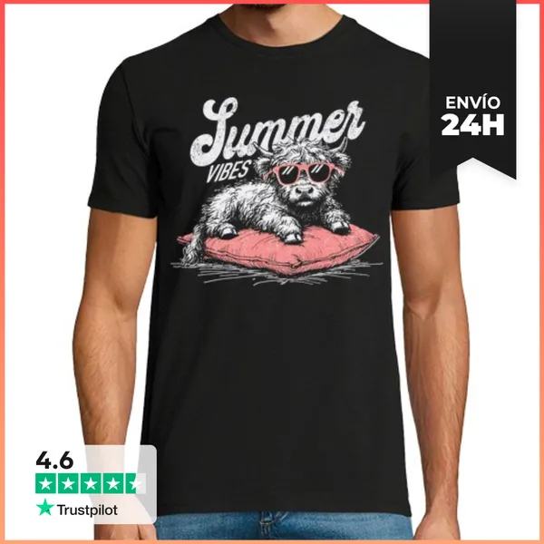 Camiseta Hombre Clásica SUMMER VIBES HIGHLAND COW LaTostadora