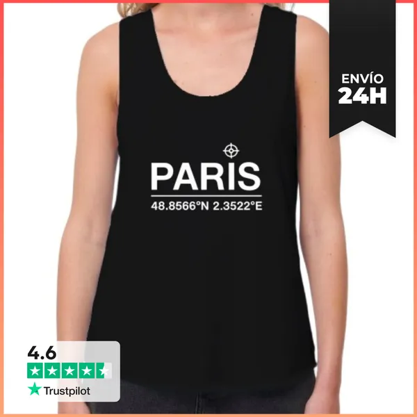 Camiseta Mujer Sin Mangas, Loose Fit Coordenadas De París Viaje