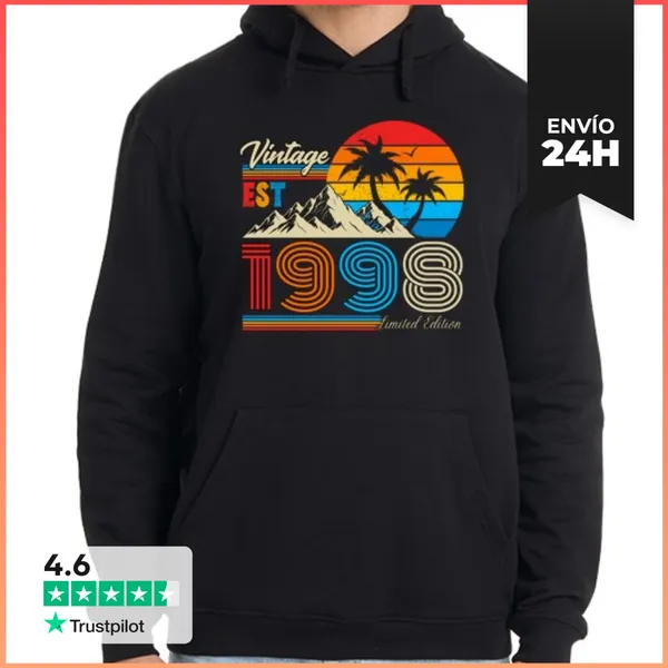 Sudadera Unisex Con Capucha Vintage 1998 Estilo Retro Palmeras