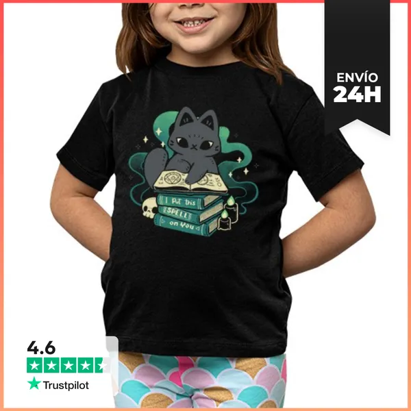 Camiseta Clásica Para Niños Gato Mágico Con Libro De Hechizos
