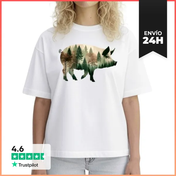 Camiseta Mujer Boxy CERDO BOSQUE LaTostadora