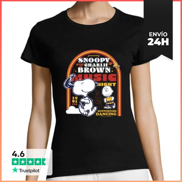 Camiseta Mujer Clásica Snoopy Charile Brown Dancing 1981 Hall