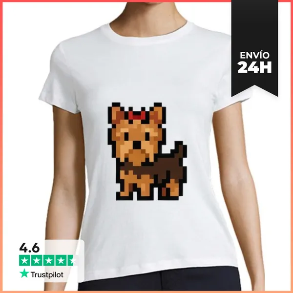 Camiseta Mujer Clásica Perro Yorkshire Terrier Pixelart