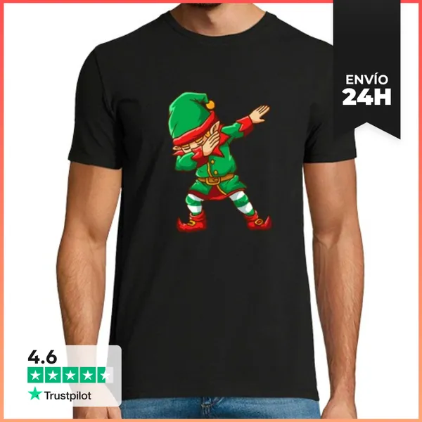 Camiseta Hombre Clásica Divertido Dabbing Elf Dab Bailando Navi