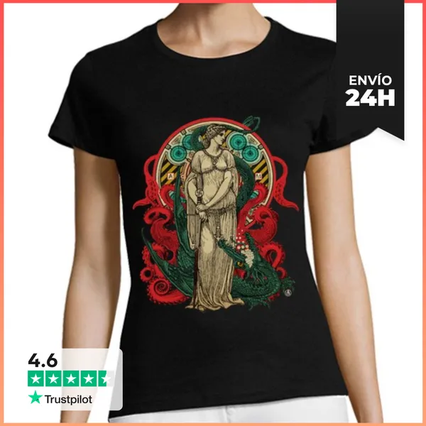 Camiseta Mujer Clásica Mujer, Manga Corta, Negra, Calidad Premium