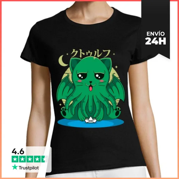 Camiseta Mujer Clásica The Call Of Cathulhu Cute Cat Design
