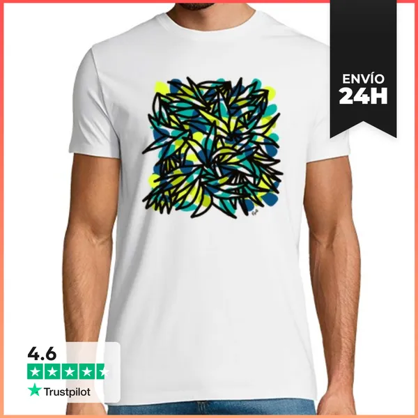Camiseta Hombre Clásica Planta Suculenta Negra Verde Y Azul