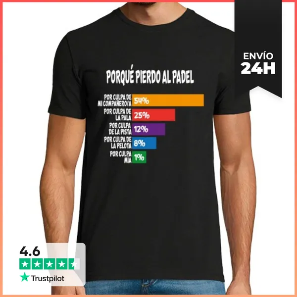 Camiseta Hombre Clásica Porque Pierdo Padel Divertido Jugador