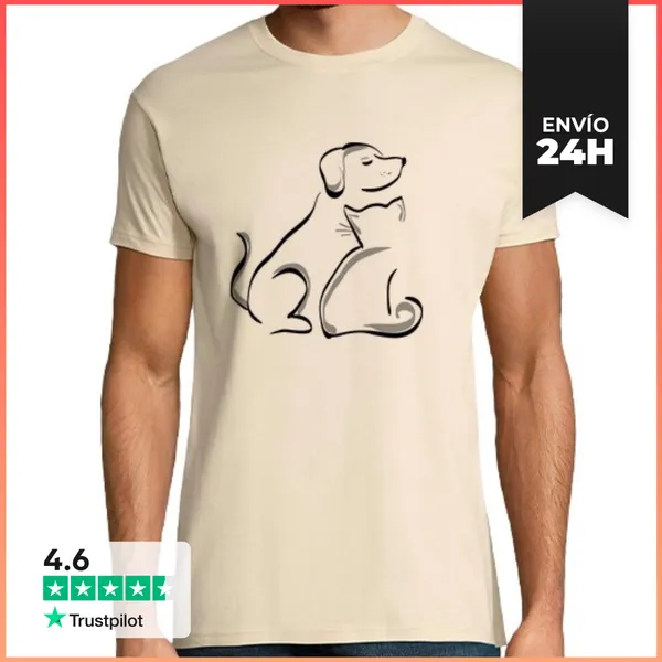 Camiseta Hombre Clásica Perro Y Gato, Amigos Para Siempre