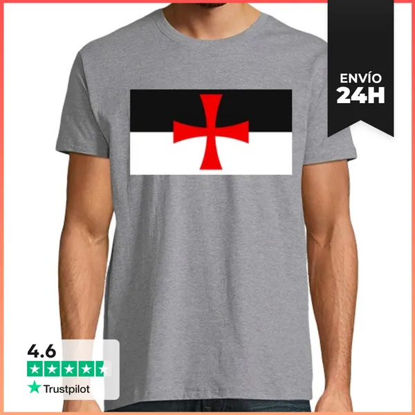 Camiseta Hombre Clásica Bandera De La Orden De Los Templarios D