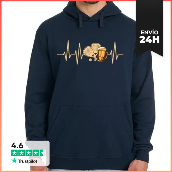 Sudadera Unisex Con Capucha Pádel Y Cerveza Latido Del Corazón