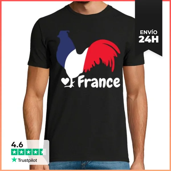 Camiseta Hombre Clásica Gallo Francés Azul Blanco Rojo