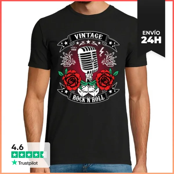 Camiseta Hombre Clásica Rockabilly Vintage 1968 Rockers Rock And