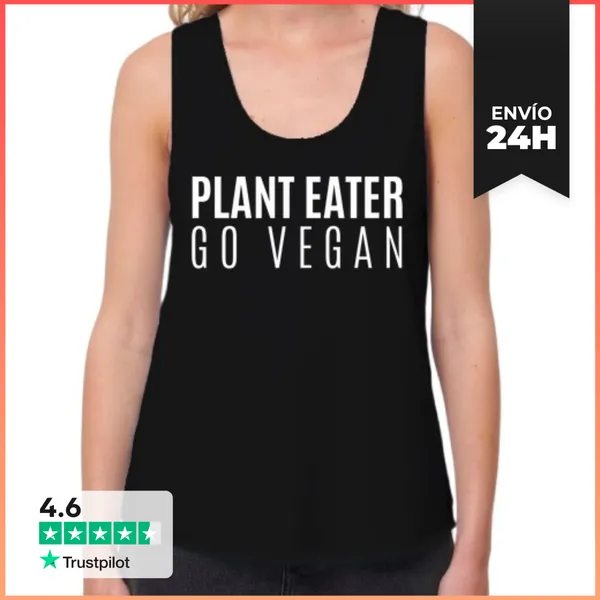 Camiseta Mujer Sin Mangas, Loose Fit Plant Eater Go Vegan