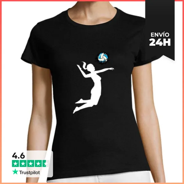 Camiseta Mujer Clásica Silueta De Jugador De Voleibol Aplastar
