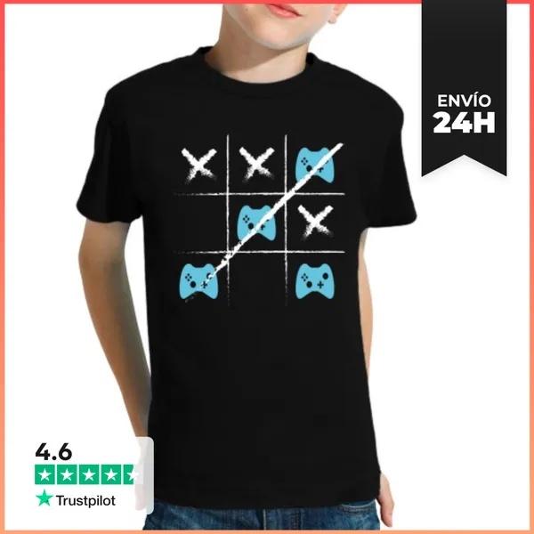Camiseta Clásica Para Niños Juego Tres En Raya Mando Consola Azul