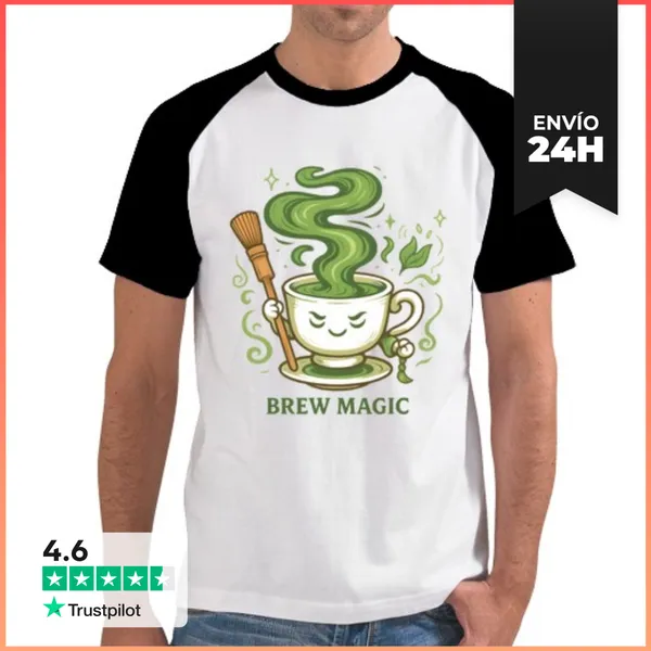 Camiseta Hombre, Estilo Béisbol Taza De Té Matcha Mágica De Brew