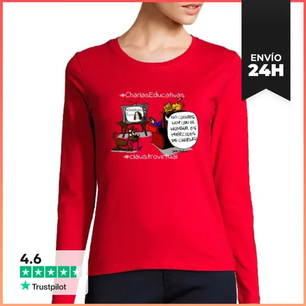 Camiseta Mujer Manga Larga Charlas Sofá Blanco LaTostadora