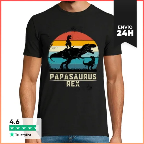 Camiseta Hombre Clásica Papi Dinosaurio Papasaurus Rex T-rex